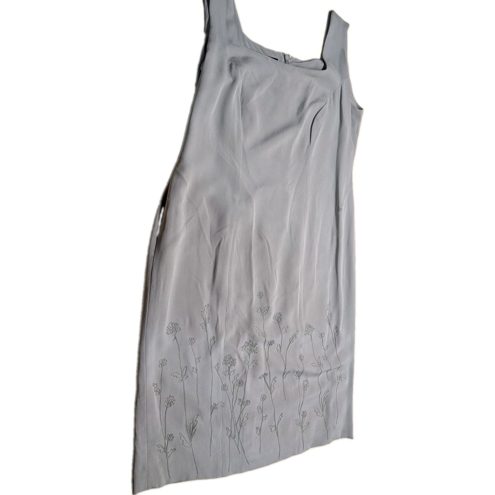 Charter Club Women's Dress Size 14W Sage With Embroidered Floral 100% Silk Lined